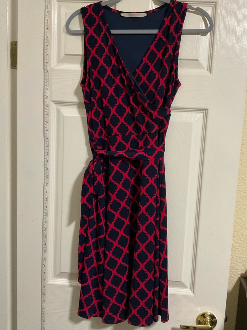 41 Hawthorn Sleeveless Navy Dress with Pink Geometric Print